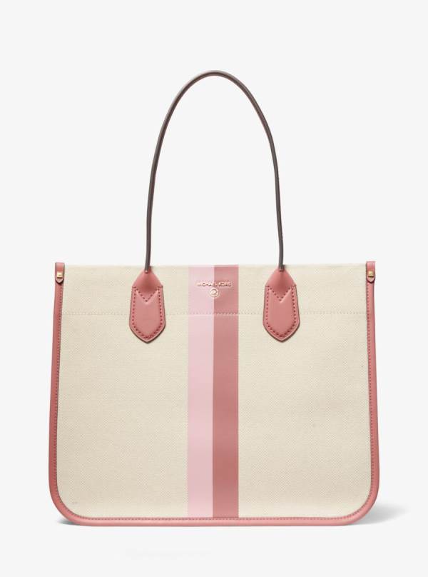 Damske Prenosná Taška Michael Kors Heidi Large Stripe Canvas Ruzove Viacfarebný - Kabelky Michael Kors Vypredaj | KTALY-4108